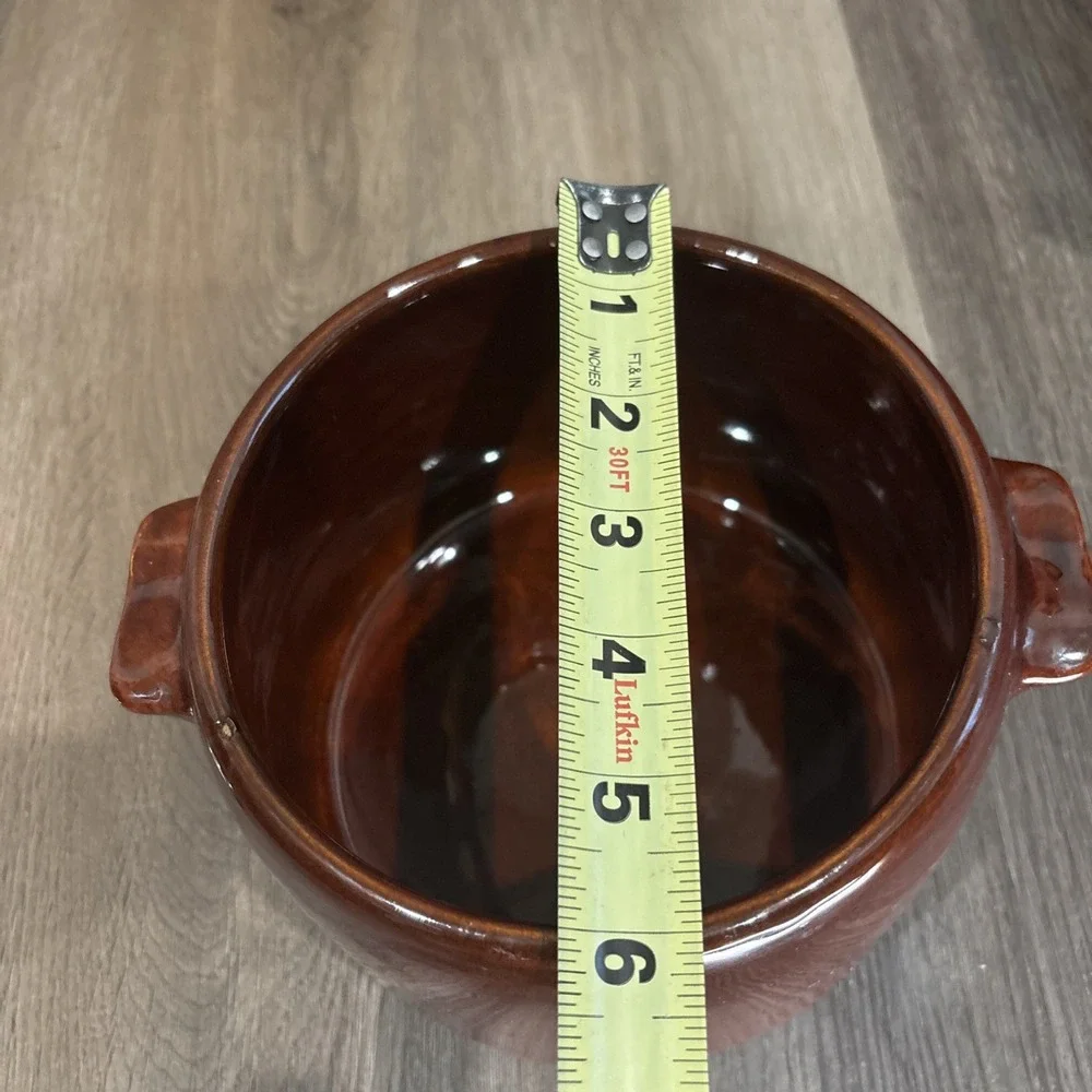 West‎ Bend Bean Pot Stoneware with Metal Lid Brown Glazed 2 QT 1950s USA Vintage